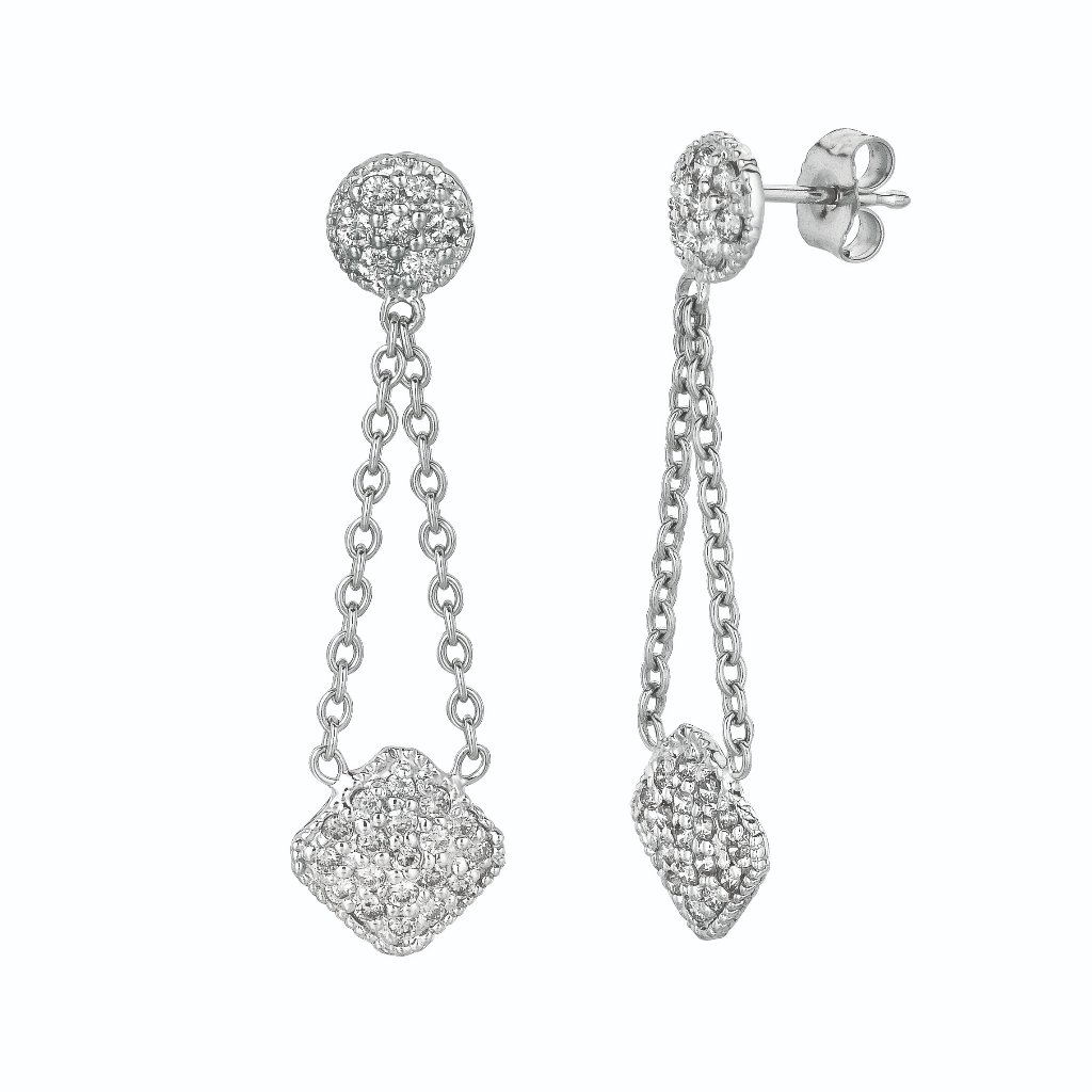 065 Ct Diamond Round  Square Drop Earrings 14k
